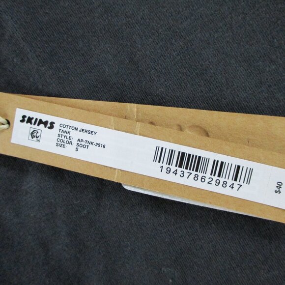 SKIMS Cotton Jersey Tank Womens Small Soot Black Casual Shirt Crop Top NWT NEW - Picture 4 of 10